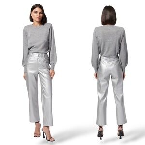 NWT CAMI NYC Hanie Silver Metallic 5 Pocket Jeans Straight Cropped Leg SZ 10
